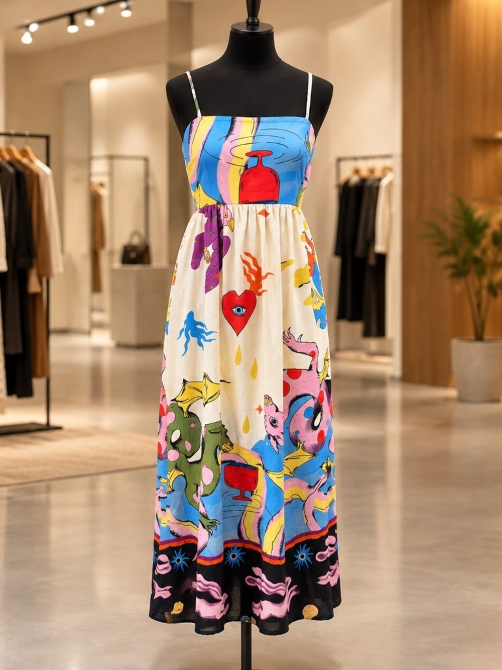 Vibrant Multicolor Printed Maxi Dress with Spaghetti Straps
